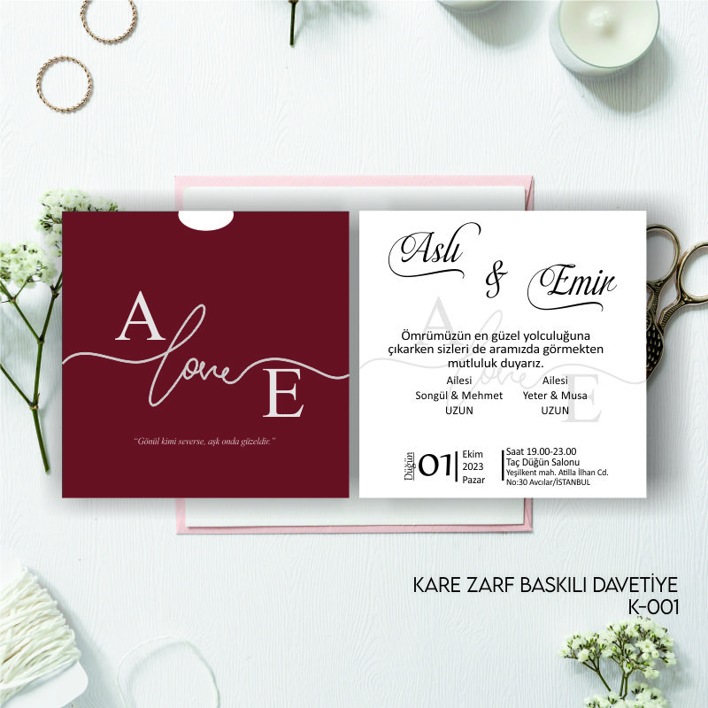 1000 ADET DAVETİYE / ZARF DAHİL (K-001)