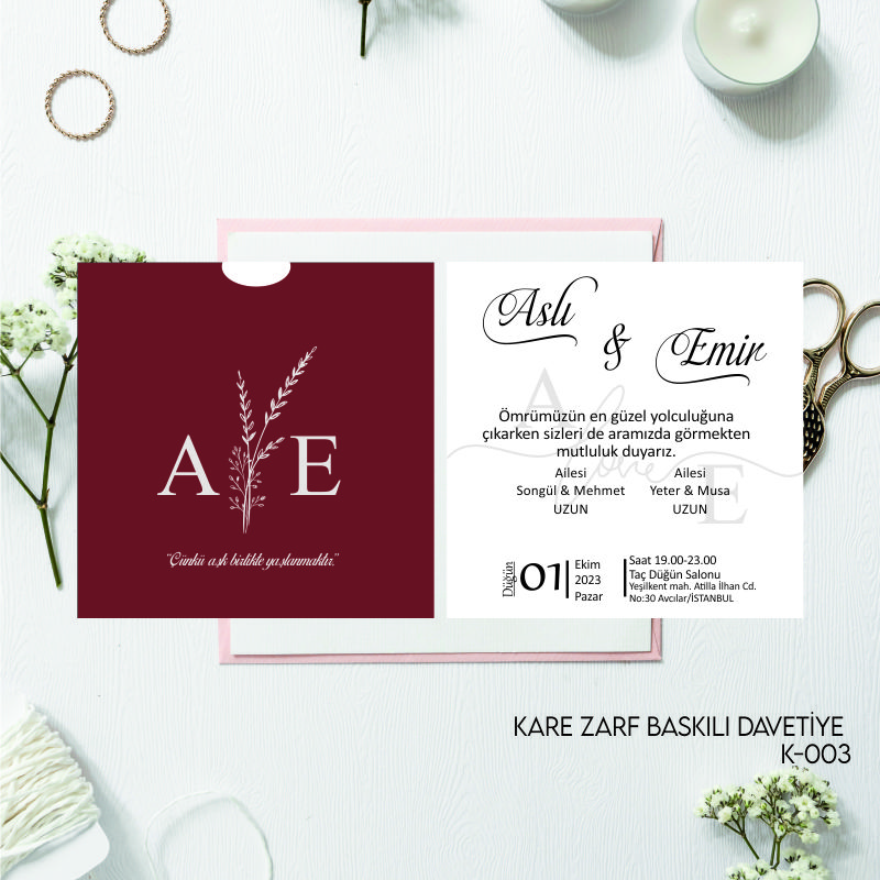 1000 ADET DAVETİYE / ZARF DAHİL (K-003)