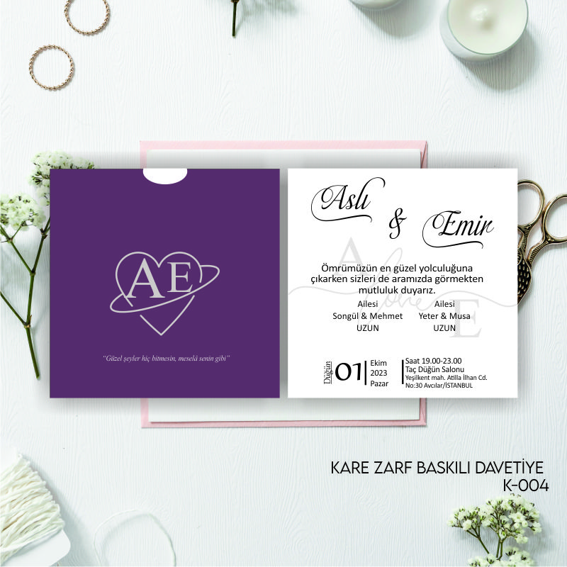 1000 ADET DAVETİYE / ZARF DAHİL (K-004)