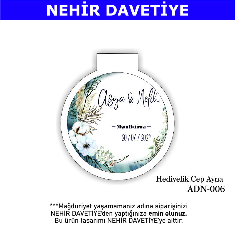 NİKAH/NİŞAN/DÜĞÜN- HEDİYELİK CEP AYNA - ADN-006