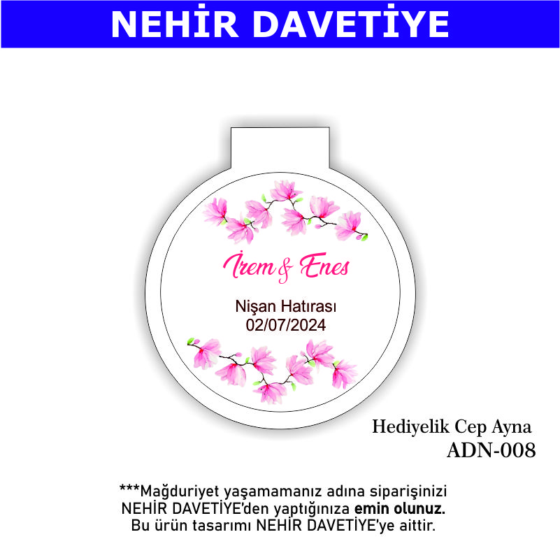 NİKAH/NİŞAN/DÜĞÜN- HEDİYELİK CEP AYNA - ADN-008