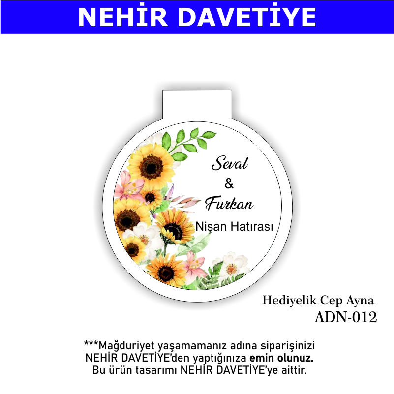 NİKAH/NİŞAN/DÜĞÜN- HEDİYELİK CEP AYNA - ADN-012