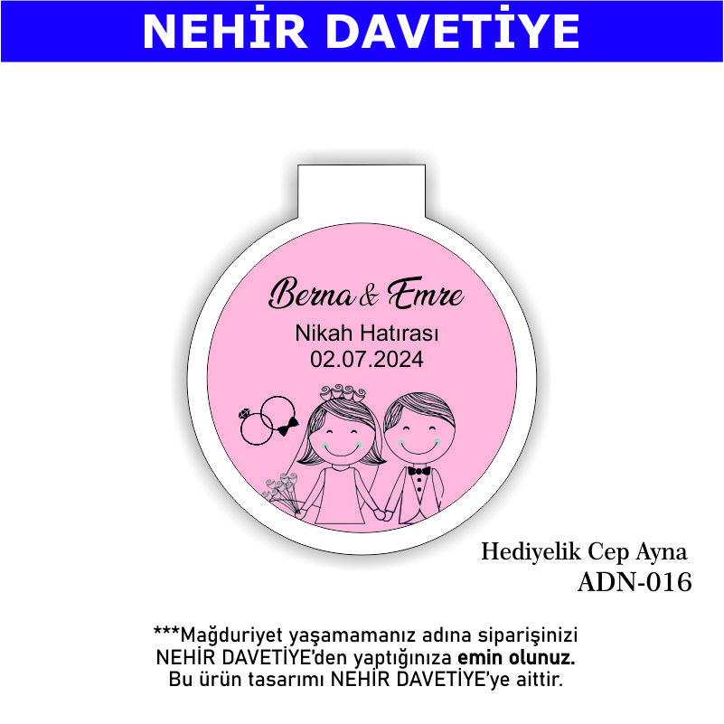 NİKAH/NİŞAN/DÜĞÜN- HEDİYELİK CEP AYNA - ADN-016