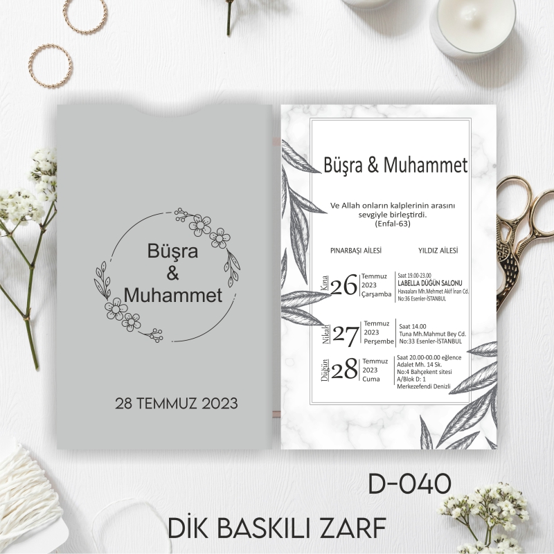 1000 ADET DAVETİYE / ZARF DAHİL-D-040