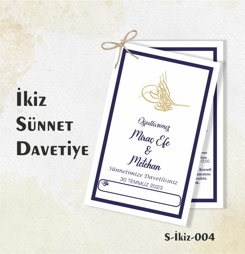 1000 ADET İKİZ SÜNNET DAVETİYE / S-İKİZ-003