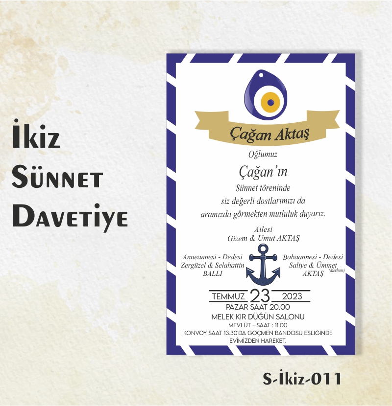 1000 ADET İKİZ SÜNNET DAVETİYE / S-İKİZ-011