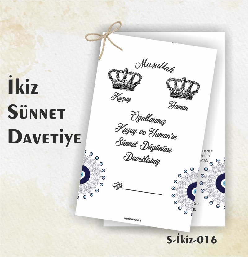 1000 ADET İKİZ SÜNNET DAVETİYE / S-İKİZ-016