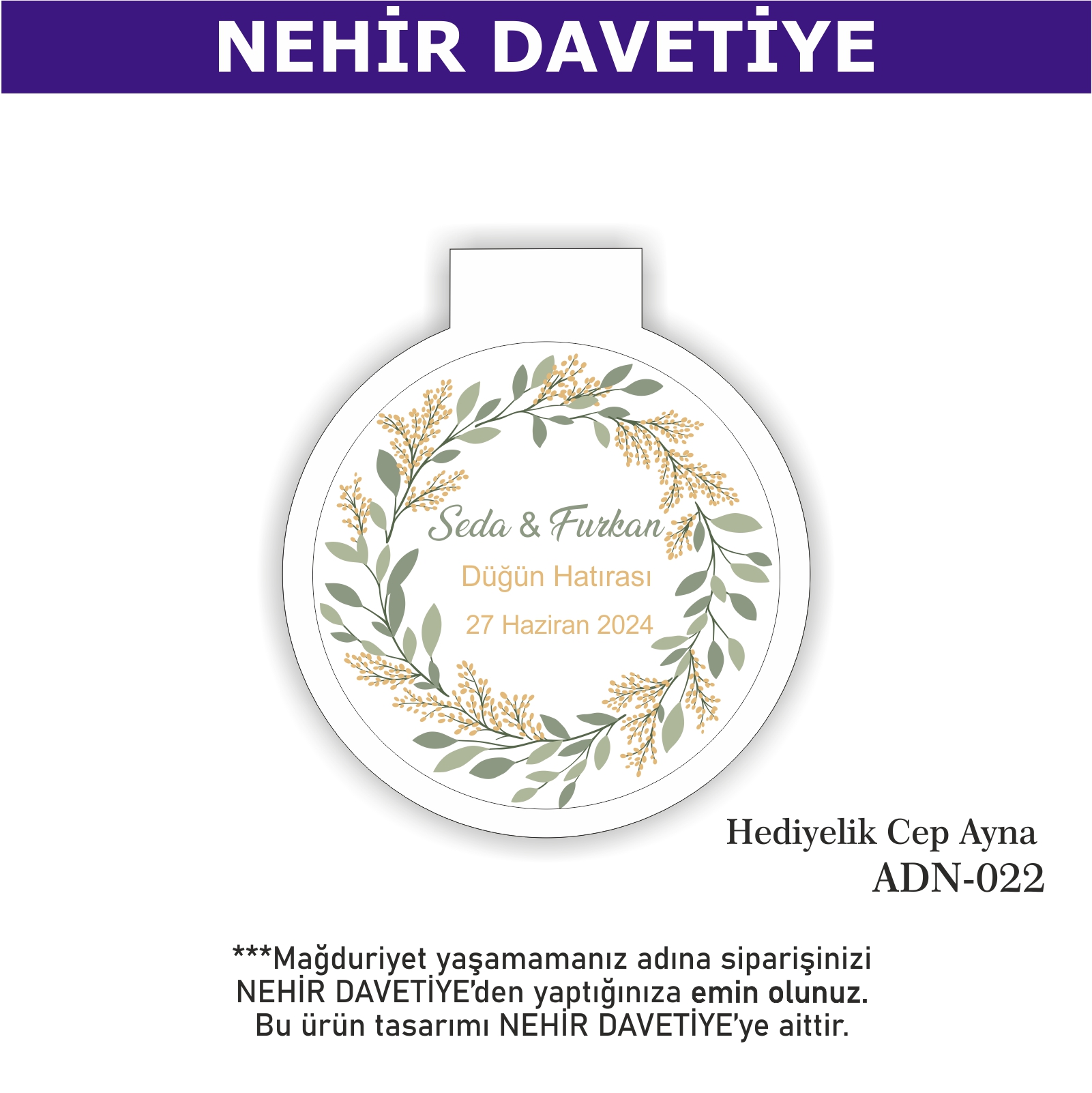 NİKAH/NİŞAN/DÜĞÜN- HEDİYELİK CEP AYNA - ADN-020